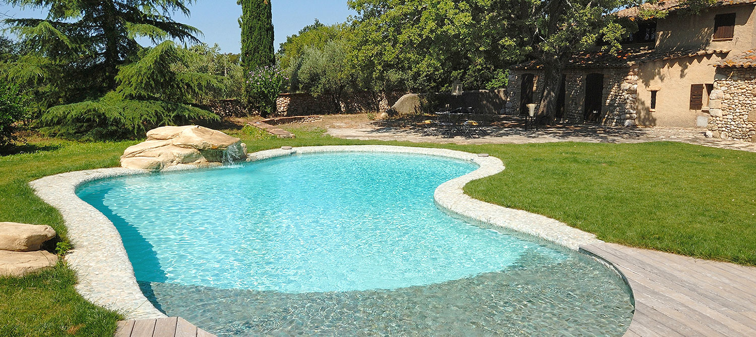 Piscine Forme Libre Avec Plage Immergée Et Enrochement